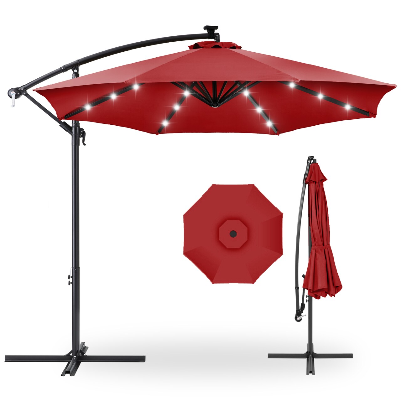 Best Choice Products 10ft Solar LED Offset Hanging Outdoor Market Patio Umbrella w/ Adjustable Tilt